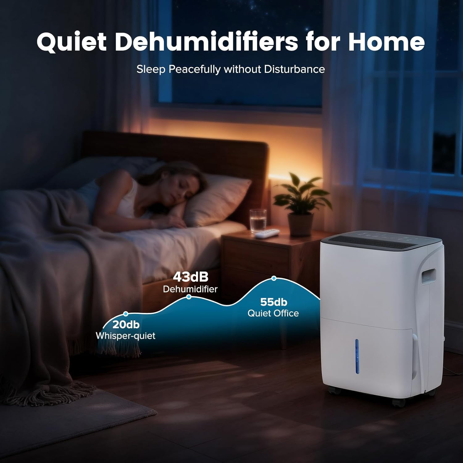 WAA 60 Pint Dehumidifier 4,500 Sq.Ft,High-Efficiency Compressor,Dual Drainage,24HR Timer (Home/Basement)​
