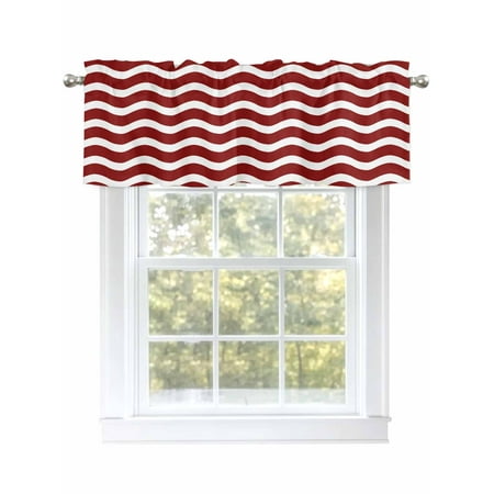 Red Striped Valances for Windows Rod Pocket Kitchen Valance Curtains - Soft & Washable Small Window Treatment for Living Room Bathroom Ocean Waves 42x12 Inch 1 Panel