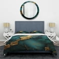 thumbnail image 3 of Designart "Abstract Marble Design in Gold and Green II" Abstract Marble Bedding Covert Set - Abstract Gold Modern Bed Set With 2 Shams, 3 of 5