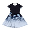 thumbnail image 3 of CCRFTGI Short Sleeve Dresses for Children Girls Size 7 Basic 2026 Summer A Line Skater Dress Funny Floral Print Dresses Party Girls Fashion Blue 7-8 Years, 3 of 5