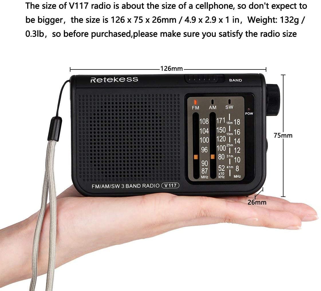Retekess V115 Radio Portable,Petite Radio Rechargeable, FM AM SW