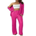 thumbnail image 2 of Women‘s Lounge Set  Textured Solid Color Long Sleeve Shirts Tops and Pants, 2 of 9