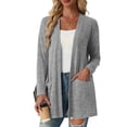 thumbnail image 4 of Nooxsoe Women's Short Open Front Knit Cardigan Sweater Long Sleeved Open Front Knit Fabric Button Down Cardigans for Women Thin Cardigan for Women Shirt Cardigan Gray XL, 4 of 5
