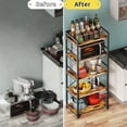 thumbnail image 6 of Baker's Rack with 10 Hooks, Ifox Microwave Stand with Storage, Industrial 5-Tier Storage Shelf, Free Standing Wooden Shelf, Brown, 6 of 9