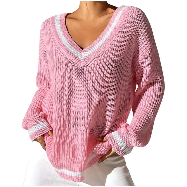 Timegard Chandails pour Femmes Col en V Profond Ample Confortable Mignon Chandail Blouse Automne Décontracté Manches Longues Hauts