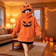 thumbnail image 2 of HomeDM Womens Halloween Pumpkin Hoodie Long Sleeve Orange Novelty Sweatshirts for Party Holiday Outfit, 2 of 6