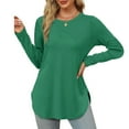 thumbnail image 2 of Women's T-Shirts Casual Long Sleeve Round Neck Side Split Basic Loose Tunic Tops for Everyday Wear, 2 of 9