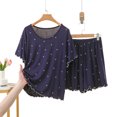 thumbnail image 7 of Asxite Pajamas for Women Set Star Print Crew Neck Short Sleeve Ruffle Top Elastic Waist Shorts Sleepwear, 7 of 7
