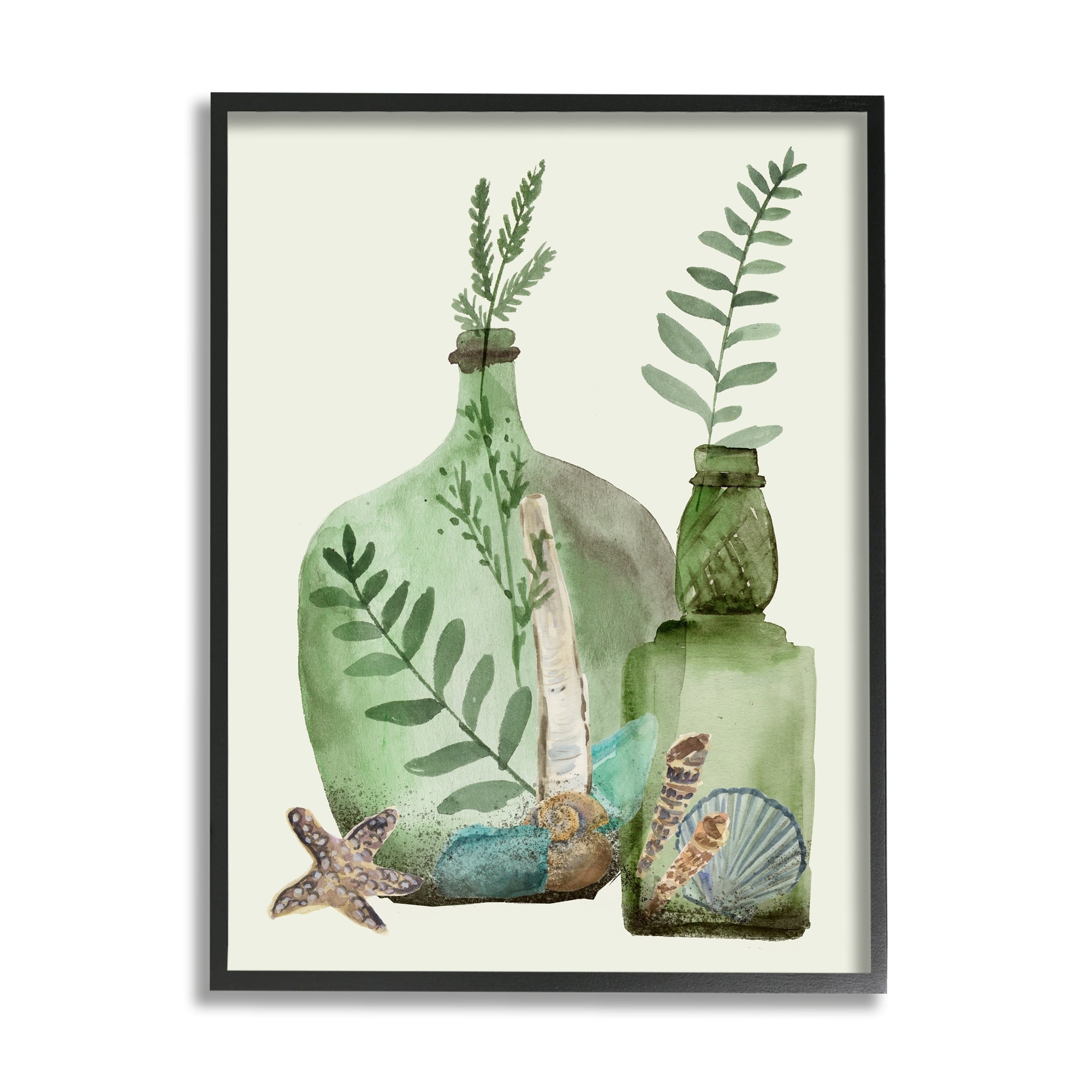 Stupell Industries Green Forest Ferns Green Clear Jugs Nautical Seashells, 24 x 30, Design by Melissa WangÂ&nbsp;