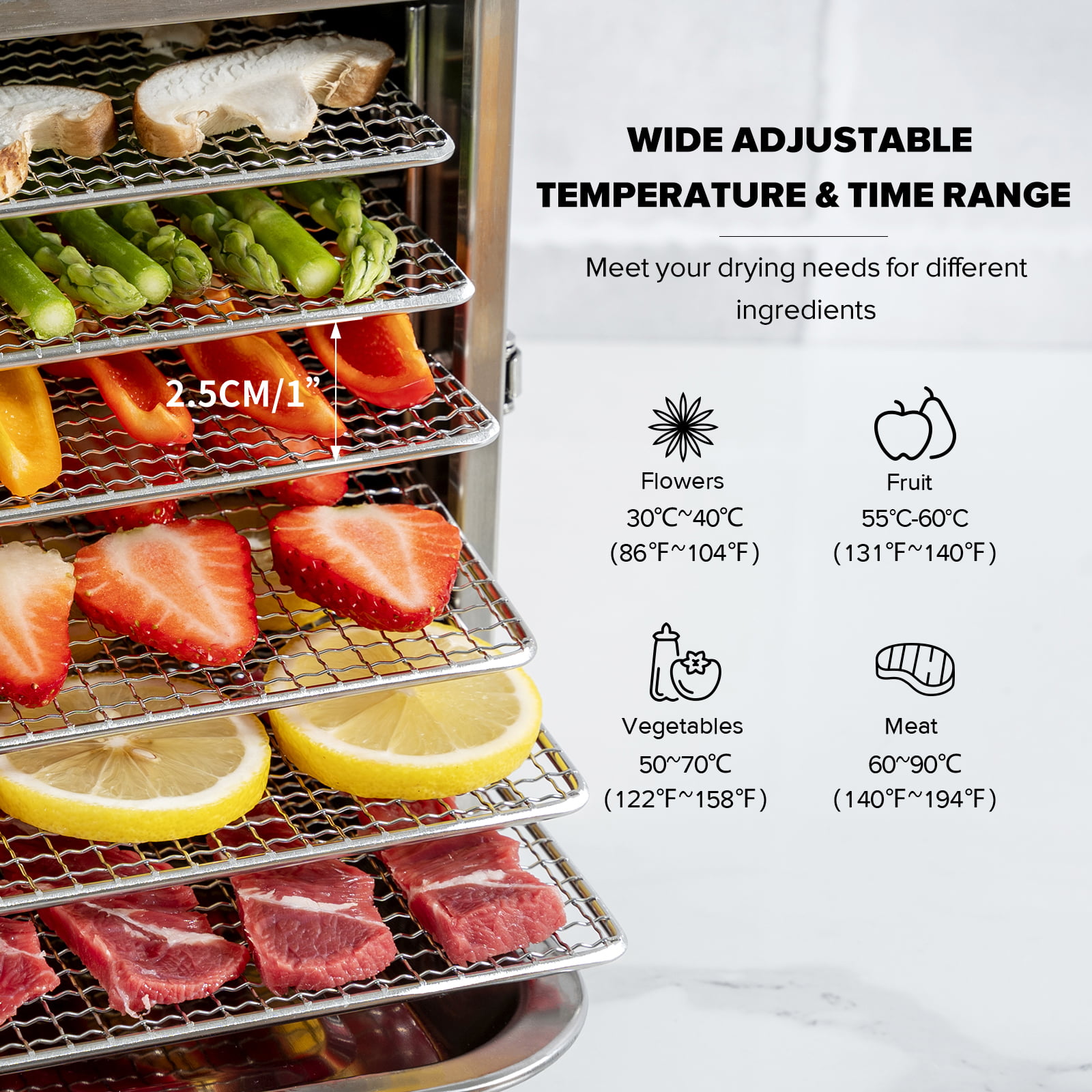 Kwasyo 8 Layers Food Dehydrator Beef Jerky Dryer, ALL Stainless Steel with  Overheat Protection, Timer and Temperature Settings, Dehydrators for Fruit  Vegetable Meat Pet Snack 