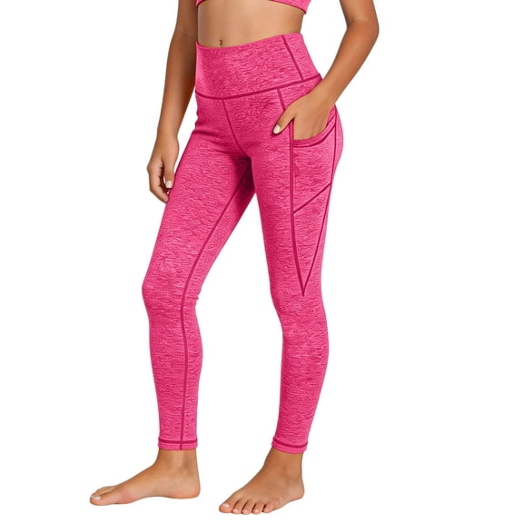 Twczz Girls Yoga Leggings with Pockets- Full Length Tummy Control Stretch High Waist Athletic Workout Pants Hot Pink Size 4-12 Years