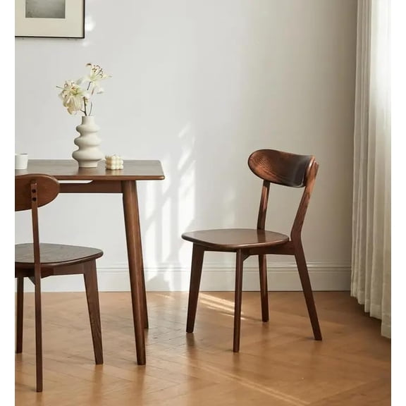 Oak Dining Chairs, Kitchen Chairs, 100% Solid Wood Modern Dinner Chair with Curved Backrest, Dining Room Chair for Kitchen, Living Room, Dining Room (1PK, Walnut)