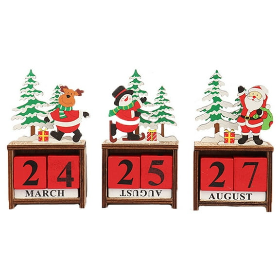 Christmas Wooden Calendar Decor Desktop Reusable Perpetual Calendar Creative Snowman Design Calendar Block Photography Props for Office Home Table Ornament