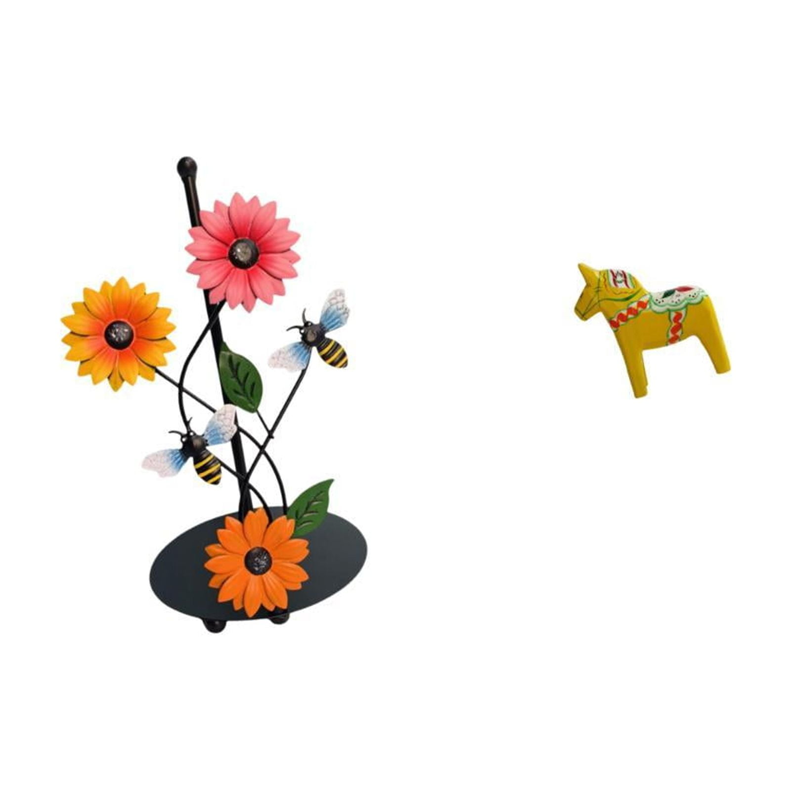 Fiocias Toilet Paper Holder Paper Towel Holder Countertop Desktop Figurine Traditional Swedish Dala Horse Statue Handicraft Iron Wood Hand Painted Suitable Fo
