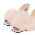 thumbnail image 2 of XYD Women Chic Faux Fur Backless Slides Mules Square Open Toe Sandals Chunky High Heel Slip On Pumps Dressy Shoes Size 13 Pink, 2 of 4