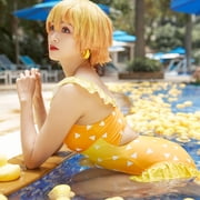 HAIKYUU Womens Ruffled One-Piece Anime Swimsuit Hollowed Bathing Suit Beach Outfit, L