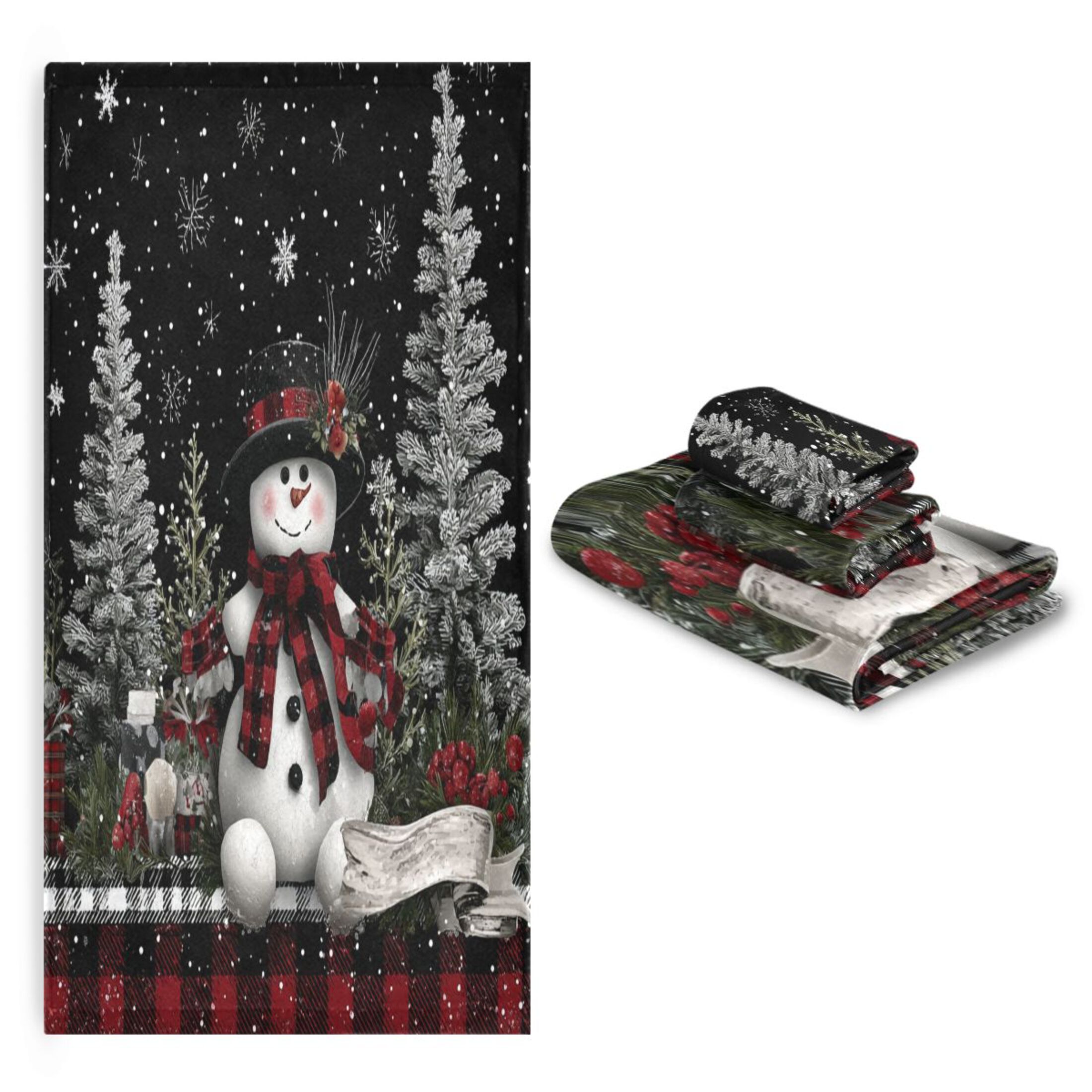 3 Piece Bath Towels Set Bath Towel, Hand Towel and Face Towel for Bathroom, Gym, Hotel Christmas Snowman