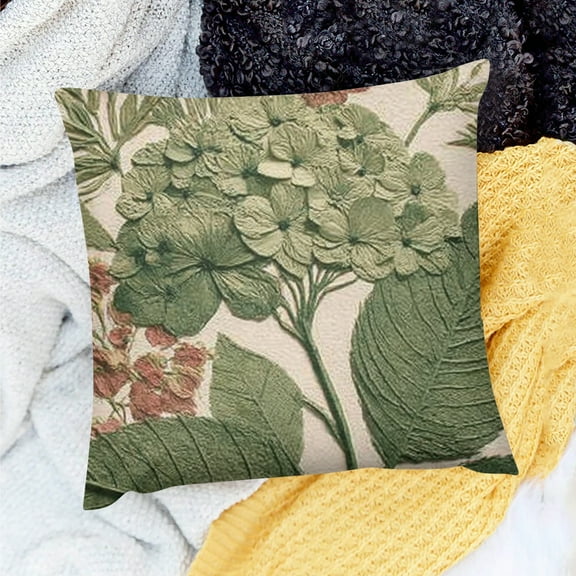 Creowell Sage Green Pillow Covers   Boho Floral Hydrangea Herbs Botanical Throw Pillow Cover Outdoor Decoration Pillow Cases Vintage Flower  Cushion Case Decorative for Couch Sofa 18x18in