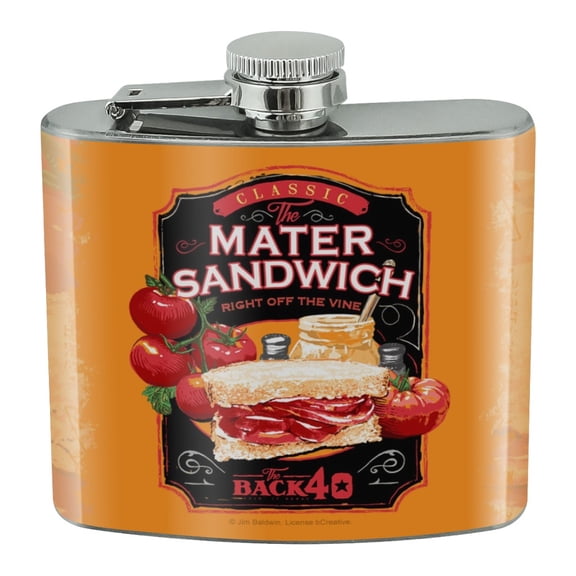 Back 40 Classic Tomato Mater Sandwich Right Off the Vine Farm Farming Stainless Steel 5oz Hip Drink Kidney Flask