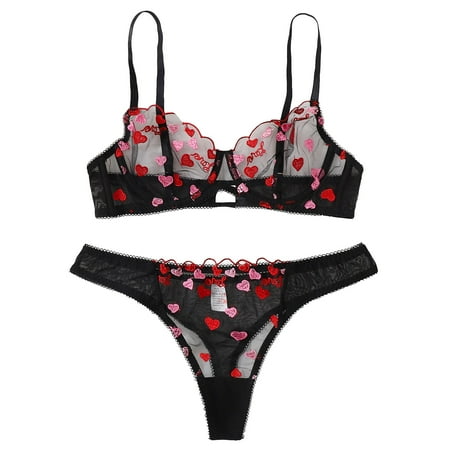 

QIPOPIQ Lingerie for Women Clearance Women Lingerie Sexy Lace Love Heart Hollow Out Intimates Underwear Bra+Briefs