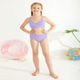 thumbnail image 4 of GYRATEDREAM Girl's Cute Two Piece Swimsuit V Neck Spaghetti Strap Wireless Bikini Set Kids Tankini Bathing Suit Sport Swimwear for 9-10Y Purple, 4 of 9