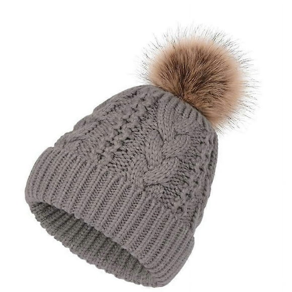 Big hairy ball Beanie Hat Double Layer Warm twist pattern Knit Cap