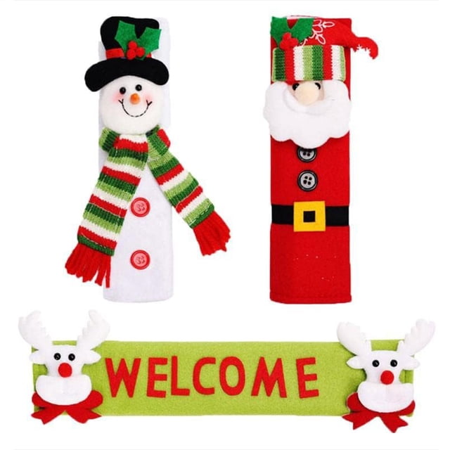Gants de Réfrigérateur de Noël Rouges Poignée de Réfrigérateur Design Père Noël Tissu Non Tissé pour Micro-Ondes Lave-Vaisselle Porte Décoration Couleur Rouge