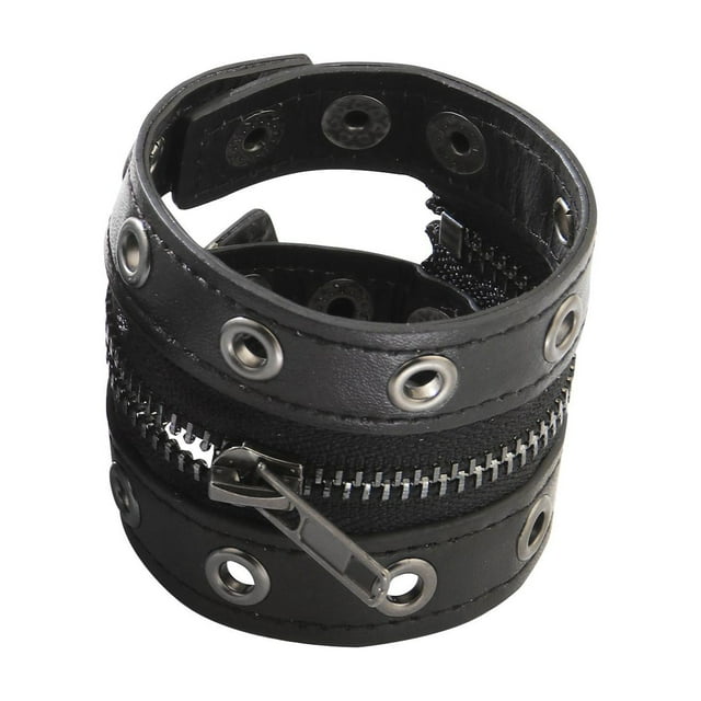 Pulsera de cuero PU con cremallera para adultos, con correa ancha, de luzhenghobby Negro