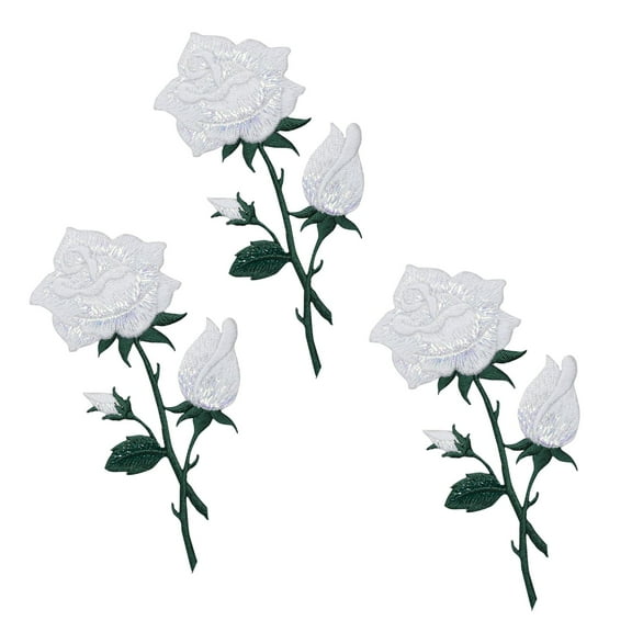 Wholesale Applique Rose White Embroidery Iron-On Patches and Sew-On Patches (3 Pack)