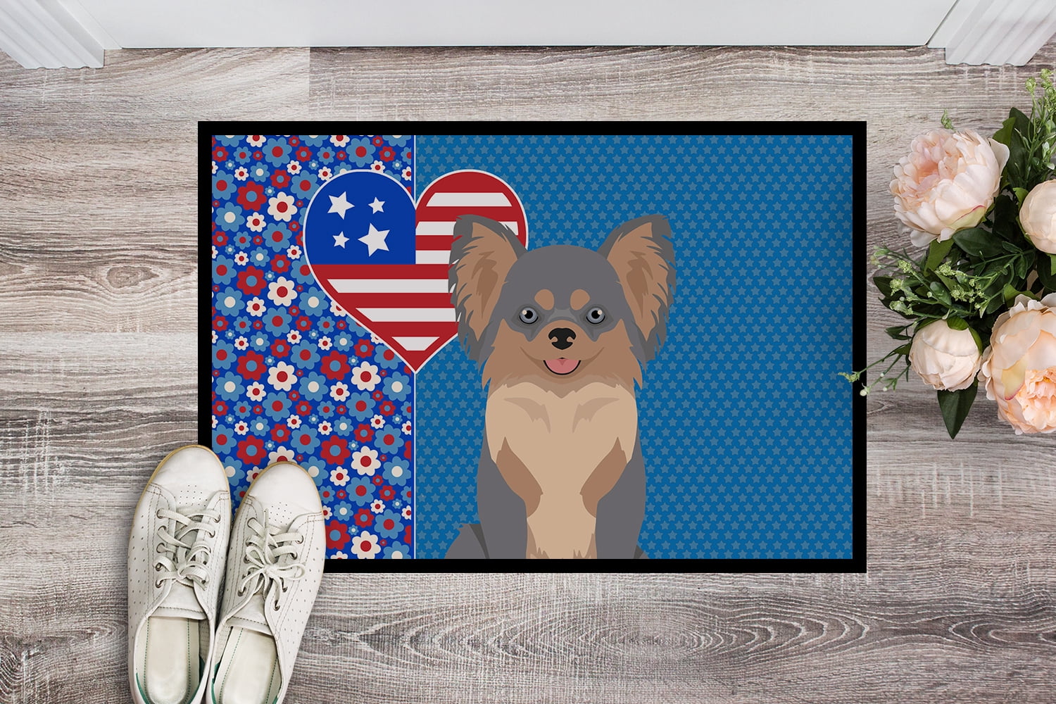 Longhaired Blue and Tan Chihuahua Indoor or Outdoor Mat 24x36 36 in x 24 in