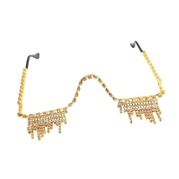 QccHieUs Rhinestone Glasses Frame Eyeglasses for Party Masquerade Show Festival Birthday, Gold