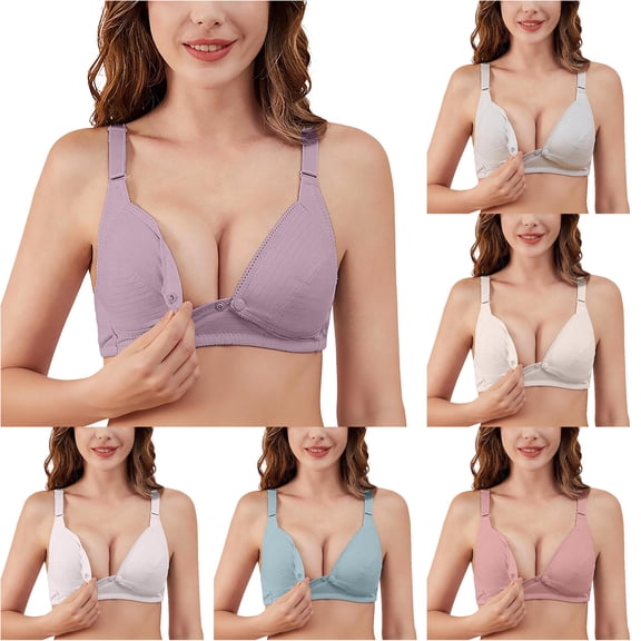 PMVFHDE Pure Maternity Nursing Bra For Pregnancy Postpartum Comfort Supportive Breastfeeding Extra Large Size Summer Wear Purple - 38