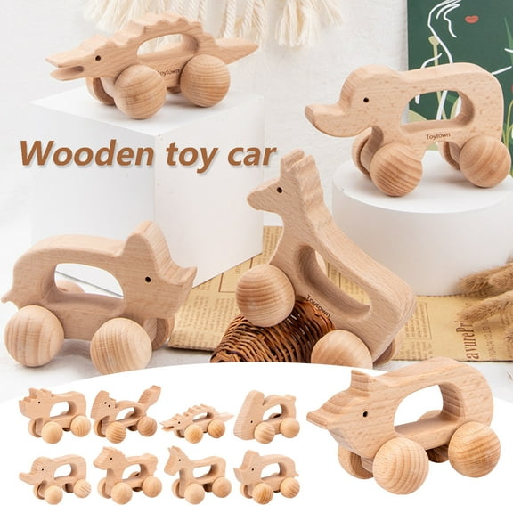 ABPWLY Toys Wooden Car Toys Nursing Wood Rattle Toy Cars with Movable Wheels Natural Wood Construction for Kid Sensory Development Sensory Toys