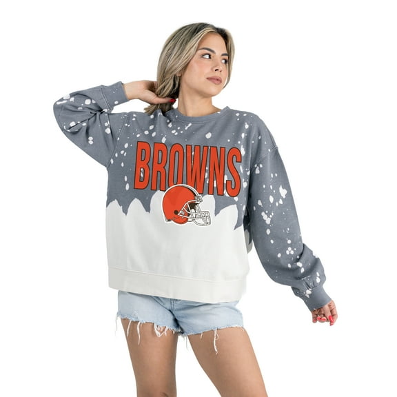 Women's Gameday Couture Gray Cleveland Browns Oversized Faded Wash Tri-Blend Pullover Sweatshirt