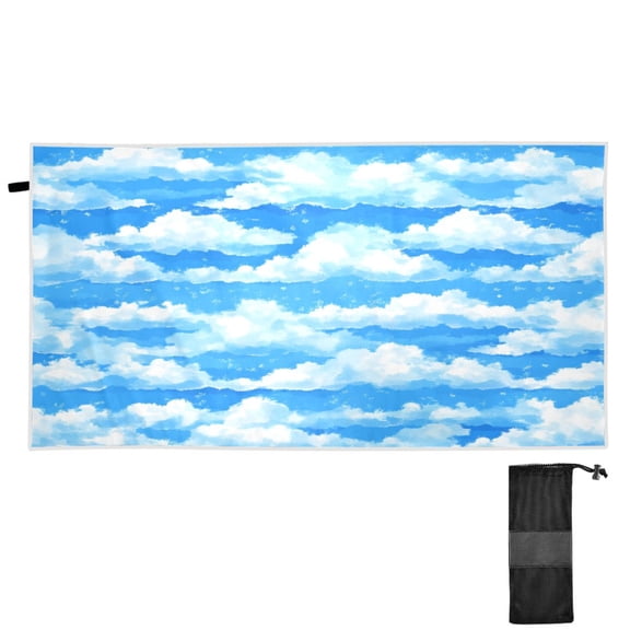 Fluffy White Clouds Quick Dry Sand Resistant Beach Towel 30x60in Lightweight for Pool, Gym, Travel