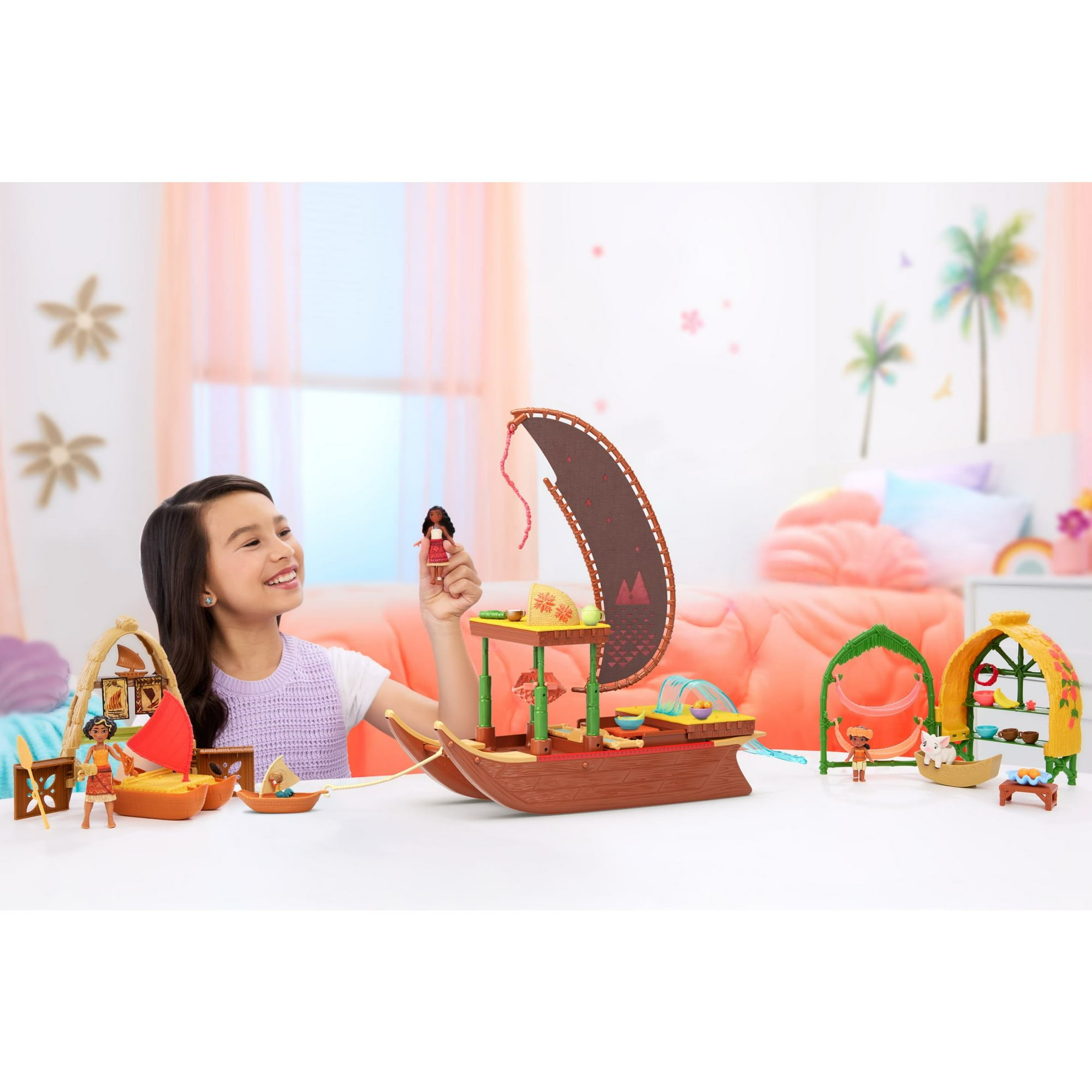 Disney Moana 2 Toys, Moana & Loto’s Workshop Playset, 2 Small Dolls, Friend Figure, Boat & Accessories