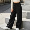 thumbnail image 2 of SGFCWSX Girls Cargo Pants, Wide Leg Elastic Waist Loose Fit Trousers with Pockets for Daily Street Style Black Size 5T, 2 of 8
