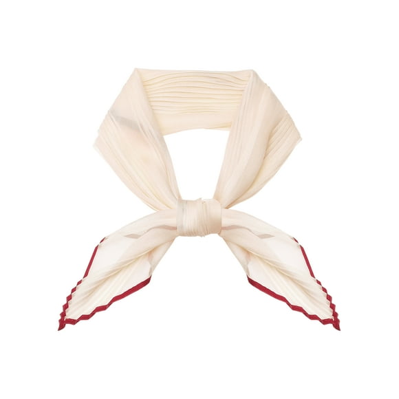 BUFANDAS DE CHIFFON PLEATADAS PARA MUJER INSPIRADAS, CON TRIM DE COLOR CONTRASTANTE, SEMI TRANSLUCIDAS Y ELÁSTICAS, BUFANDA DE CUELLO NECKERCHIEF 43.3x19.7" BEIGE
