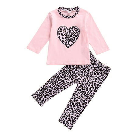 

Binpure Autumn kids Clothing Suit Girls Fashion Love long-sleeved Shirt + Leopard Print Trousers Love Embroidered Leopard Print Shirt Sets