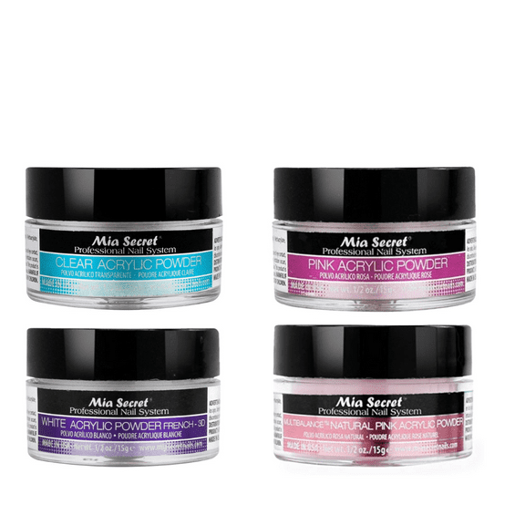 Mia Secret - Clear Acrylic Powder, Pink Acrylic Powder, White Acrylic Powder- French-3D, Multibalance Natural Pink (0.5 oz each) - Combo