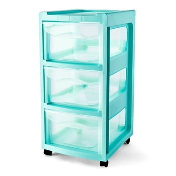 Mainstays Medium 3-Drawer Mint Plastic Storage Cart
