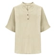 thumbnail image 4 of WERYOUNG Women's Casual Button Down T Shirt Short Sleeve Linen Tee Loose Fit Tunic T-Shirts Outdoor Activities Comfortable Tops L, 4 of 6