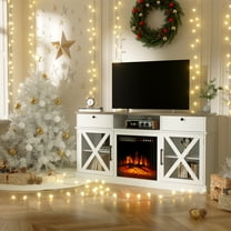 BREEZEHEAT 58" Farmhouse Fireplace TV Stand with 18" Electric Fireplace for TVs up to 65'', White/Brown