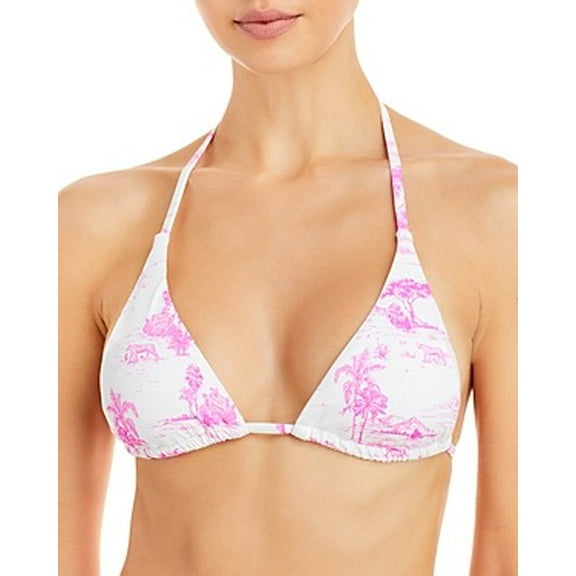 Aqua HOT PINK Printed Triangle Bikini Swim Top, US Medium