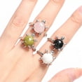 thumbnail image 3 of RSAMD 1X Mini Turtle Ring Natural Crystal Stone Chakra Quartz Round Bead Healing Reiki-Adjustable Opening-Rose Quartz, 3 of 8