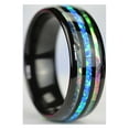 thumbnail image 3 of Natural Abalone Shell Blue Opal Men's Black Tungsten Ring, Size 8, 3 of 4