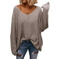 thumbnail image 2 of Women'S V Neck Long Sleeve Knit Loose Oversized Pullover Sweater Top Camel Color XL, 2 of 5