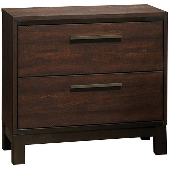 Bowery Hill Table de Chevet 2 Tiroirs en Tabac Rustique et Bronze Foncé
