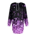 thumbnail image 6 of Women's Long Sleeve Hooded Sweatshirt Dress with Cute Floral Print, Casual Dress with Side Pockets for Fall and Winter, Cozy and Fashionable Retro Style Hoodie Dress,Purple,M, 6 of 7
