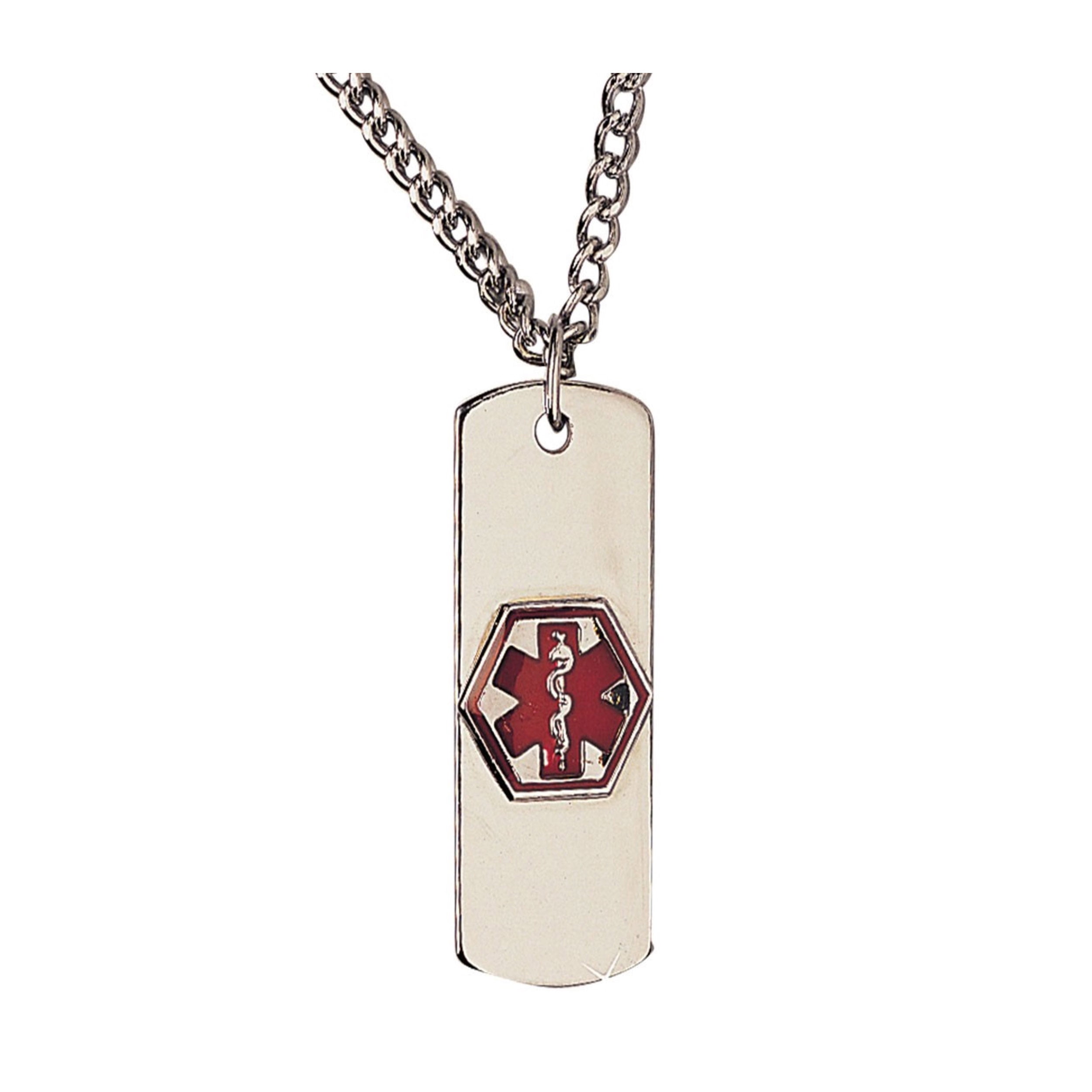 Diabetic Necklace Raised Medical Alert Symbol Easy to Identify Highly Polished Stainless Steel